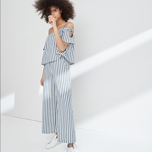 Madewell striped off the shoulder jumpsuit